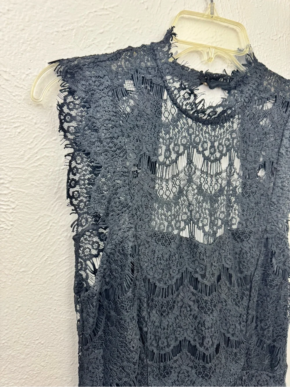 NWT Free People Black Lace Open Back Mini Dress Size Medium Mock Neck Cocktail